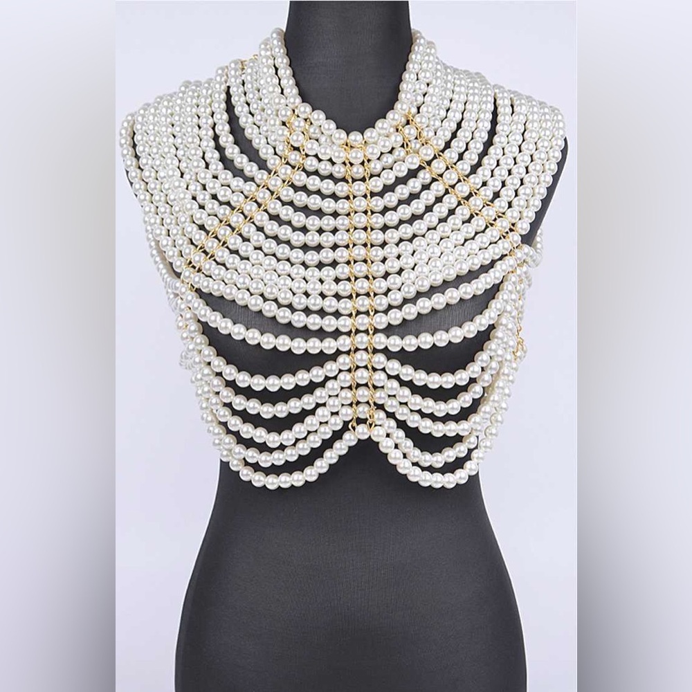 Cream Draped Pearl Bodychain Statement Necklace